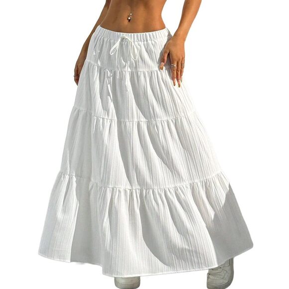 Dresses & Skirts - 5931 Maxi Skirts Solid Color Long Skirts Summer High Waist Ruffled Hem